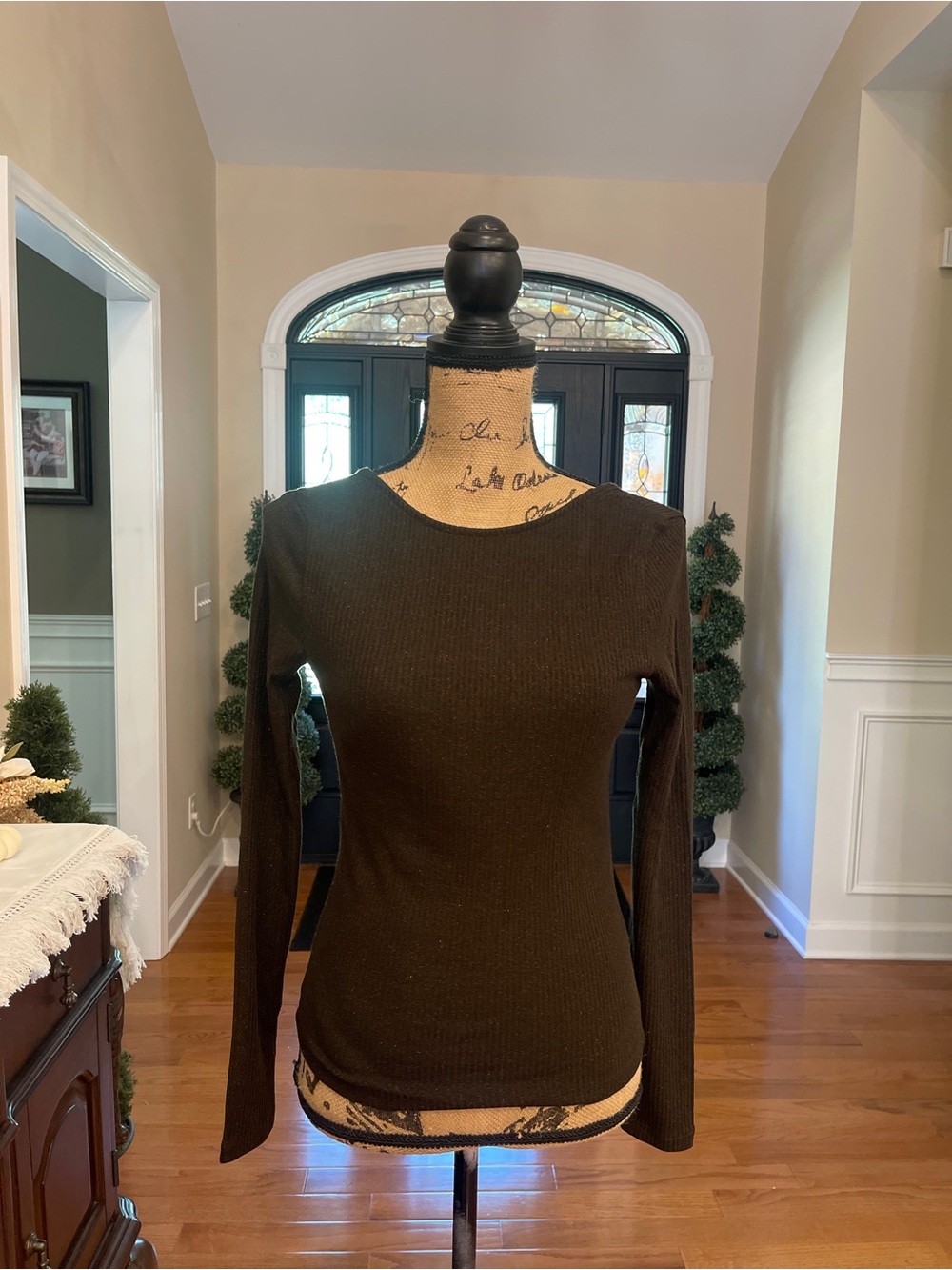 Madewell Women's Brown Metallic Scoop Low Back Long Sleeve Shirt Blouse Top M